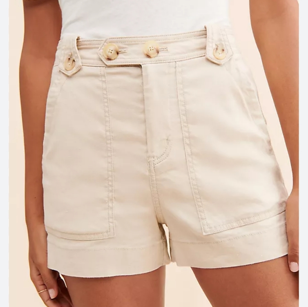 Anthropologie Maeve Linen Blend High-Rise A-Line‎ Short White Sz8 Stretchy Summe
